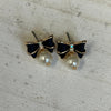Dainty Black Bow with Dangle Pearl Gold Fashion Earrings - Country Lace Boutique