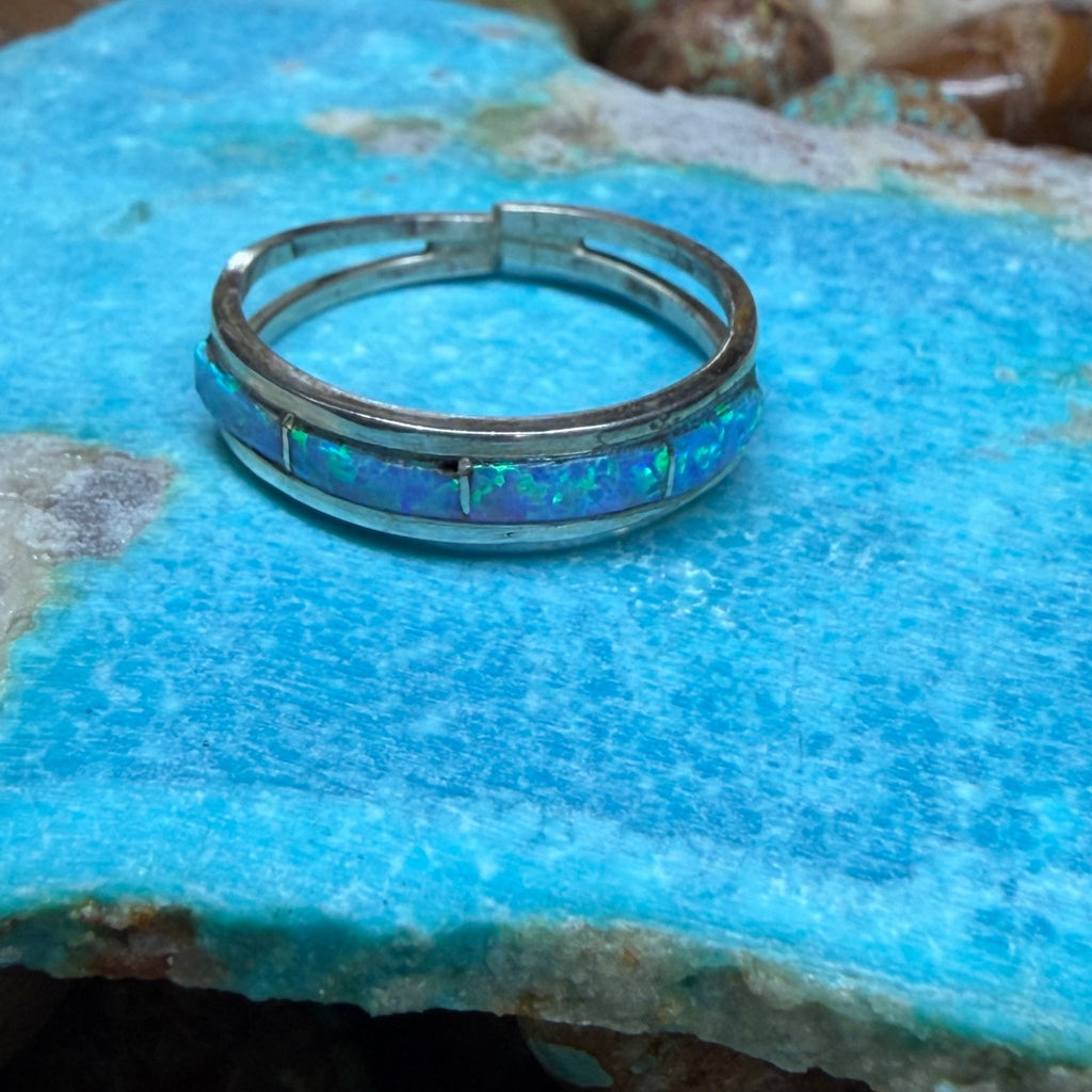 Dainty Blue Opal Inlay Sterling Silver Ring - Country Lace Boutique