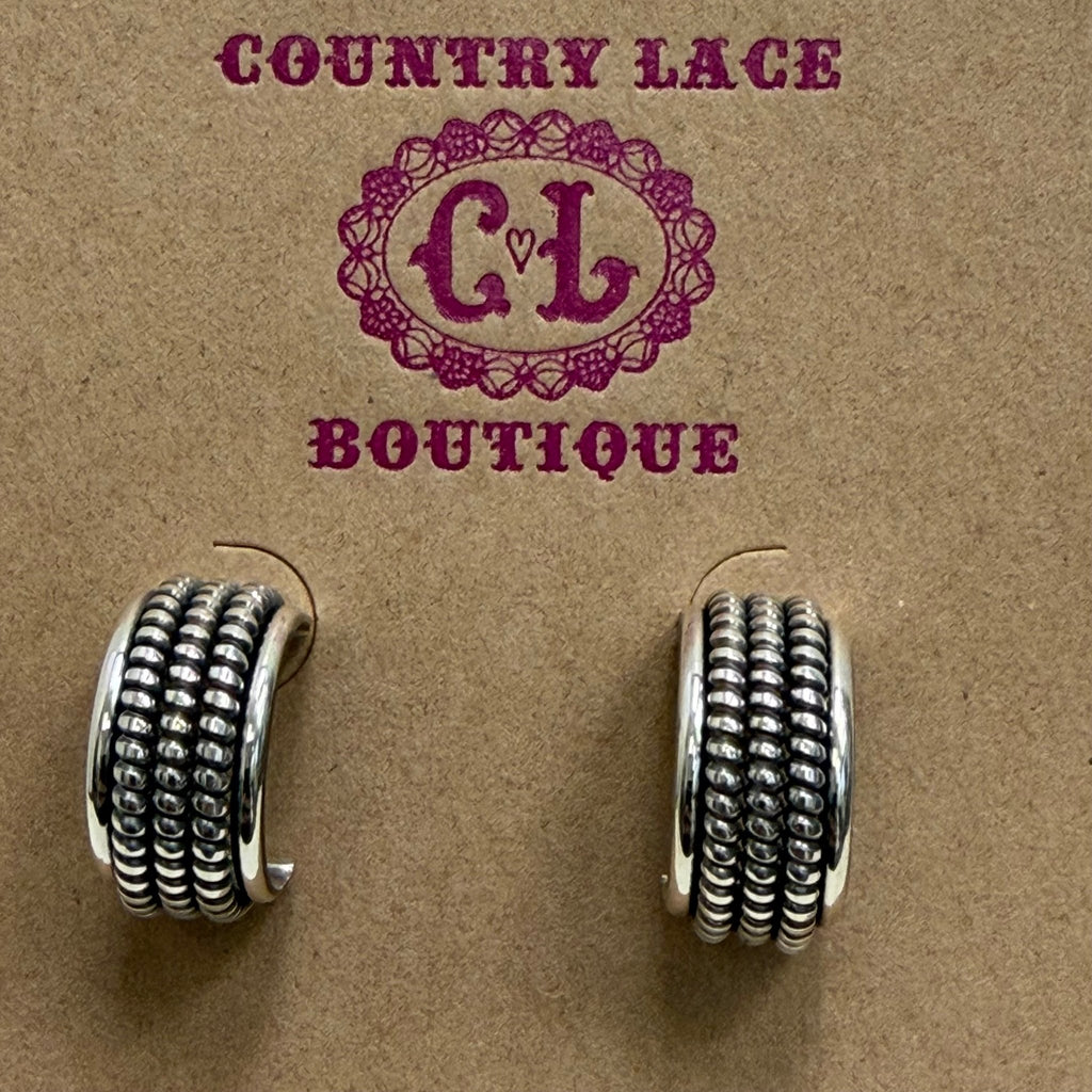 Dainty Detailed Hoop Post Sterling Silver Earring - Country Lace Boutique