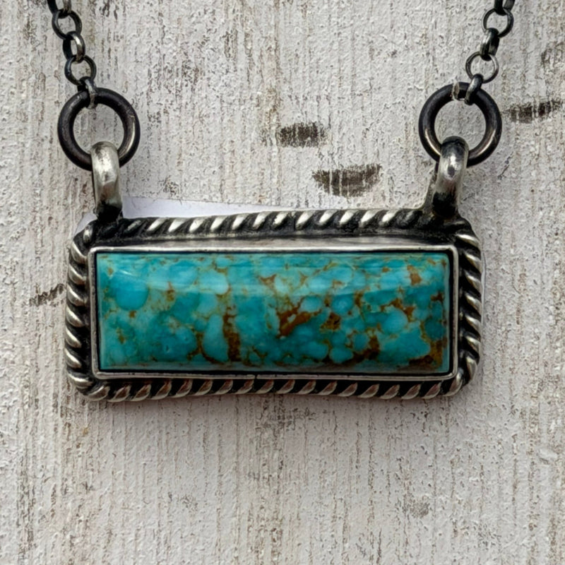 Dainty Kingman Turquoise Bar Genuine Sterling Silver Necklace - Country Lace Boutique