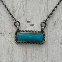 Dainty Kingman Turquoise Bar Genuine Sterling Silver Necklace - Country Lace Boutique