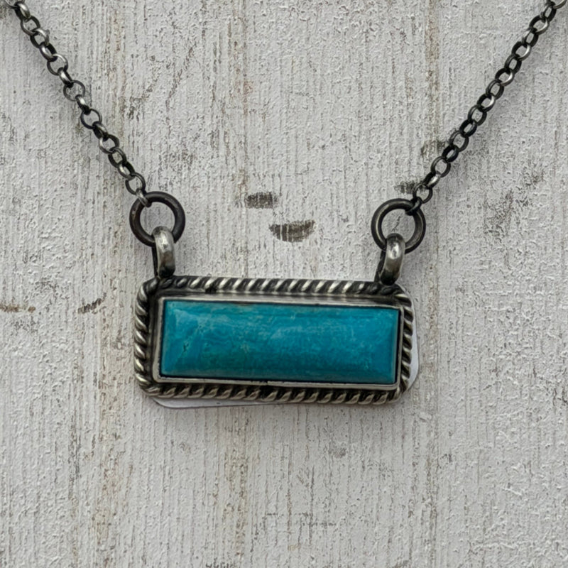 Dainty Kingman Turquoise Bar Genuine Sterling Silver Necklace - Country Lace Boutique