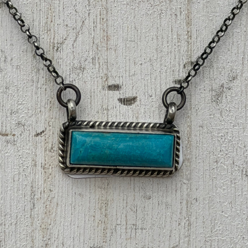 Dainty Kingman Turquoise Bar Genuine Sterling Silver Necklace - Country Lace Boutique