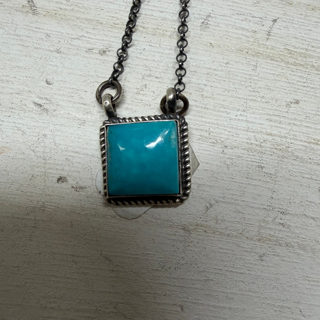 Dainty Kingman Turquoise Square Sterling Silver Necklace - Country Lace Boutique