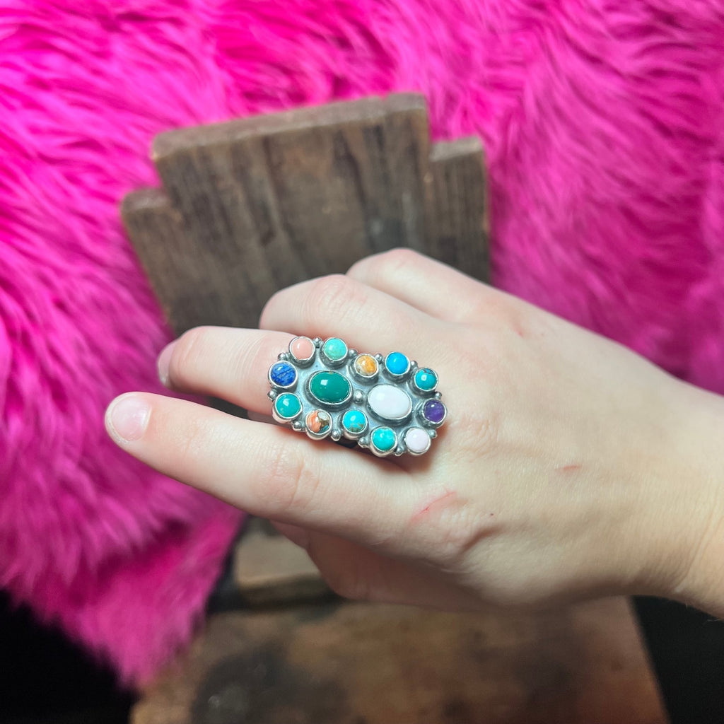 Dainty Multi Stone Sterling Silver Ring Adjustable - Country Lace Boutique