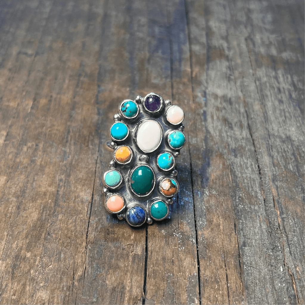 Dainty Multi Stone Sterling Silver Ring Adjustable - Country Lace Boutique