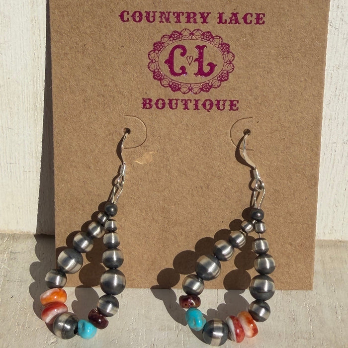 Dainty Multistone Spiny Navajo Pearl Tear Drop Sterling Silver Earring - Country Lace Boutique
