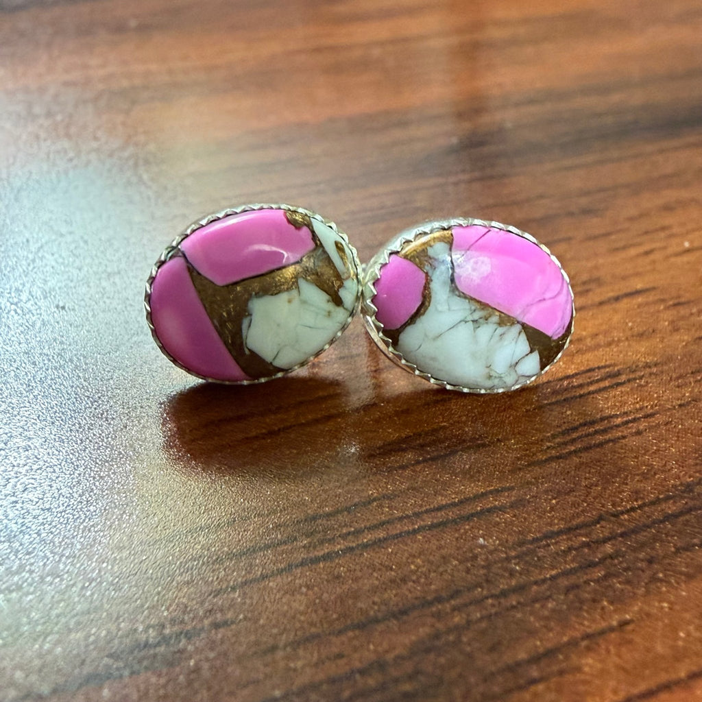 Dainty Oval Cotton Candy Sterling Silver Post Stud Genuine Earrings - Country Lace Boutique