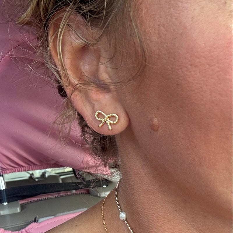 Dainty Patterned Gold Bow Post Stud Fashion Earrings - Country Lace Boutique