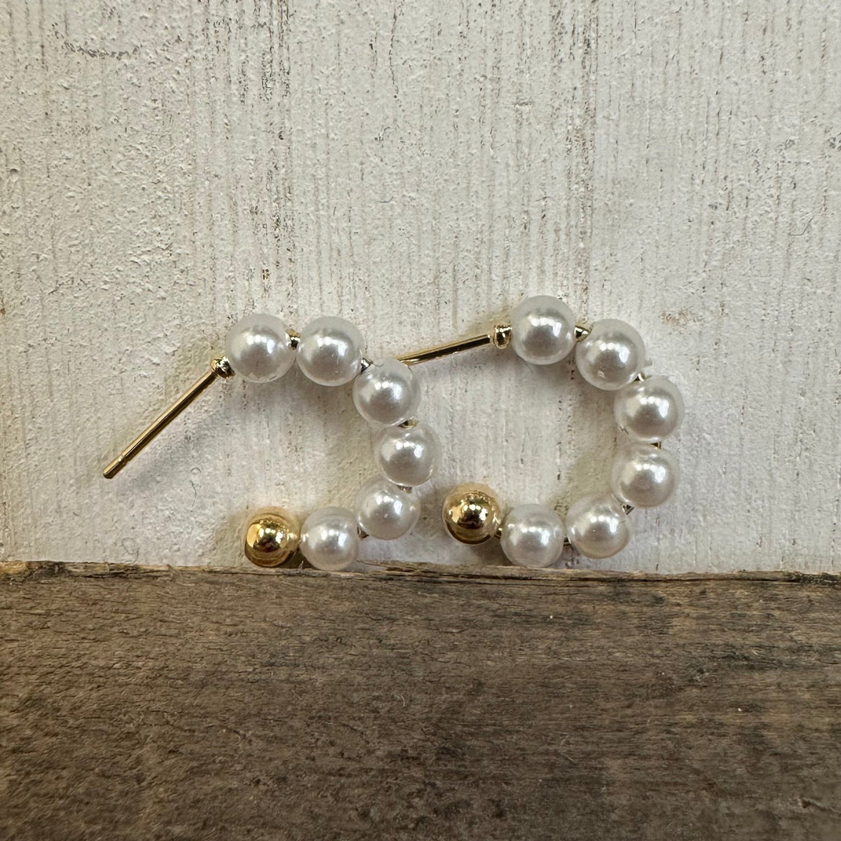 Dainty Pearl Hoop with Gold Post Fashion Earrings - Country Lace Boutique