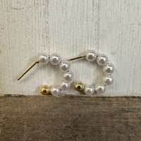 Dainty Pearl Hoop with Gold Post Fashion Earrings - Country Lace Boutique