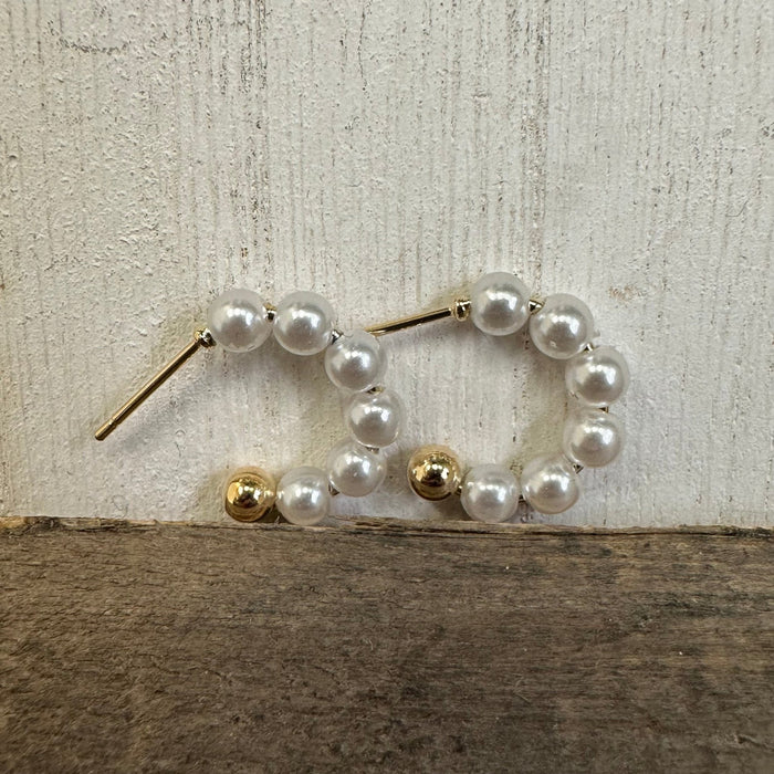 Dainty Pearl Hoop with Gold Post Fashion Earrings - Country Lace Boutique