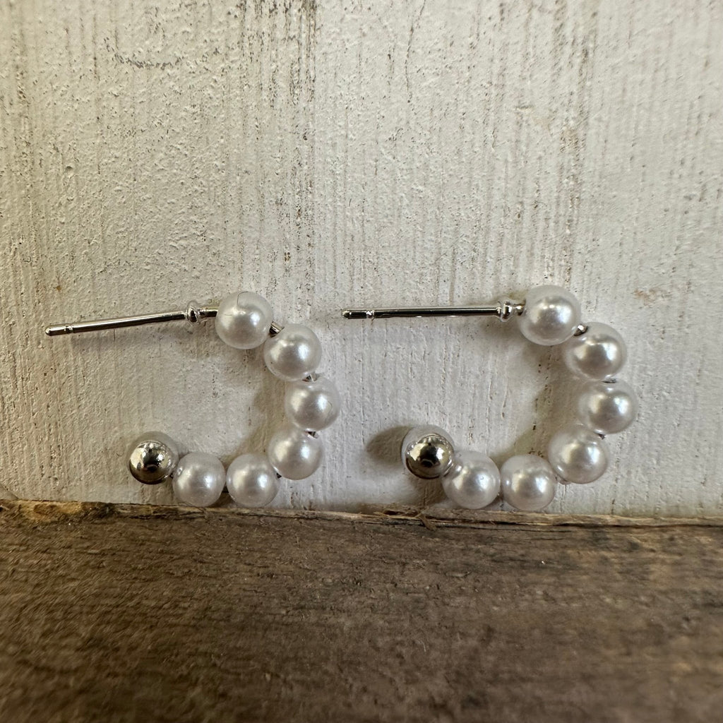 Dainty Pearl Hoop with Silver Post Fashion Earrings - Country Lace Boutique