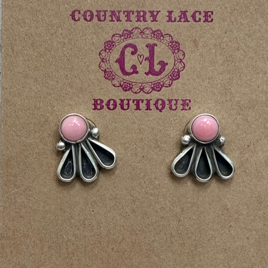 Dainty Pink Conch Fan Stud Sterling Silver Earring - Country Lace Boutique