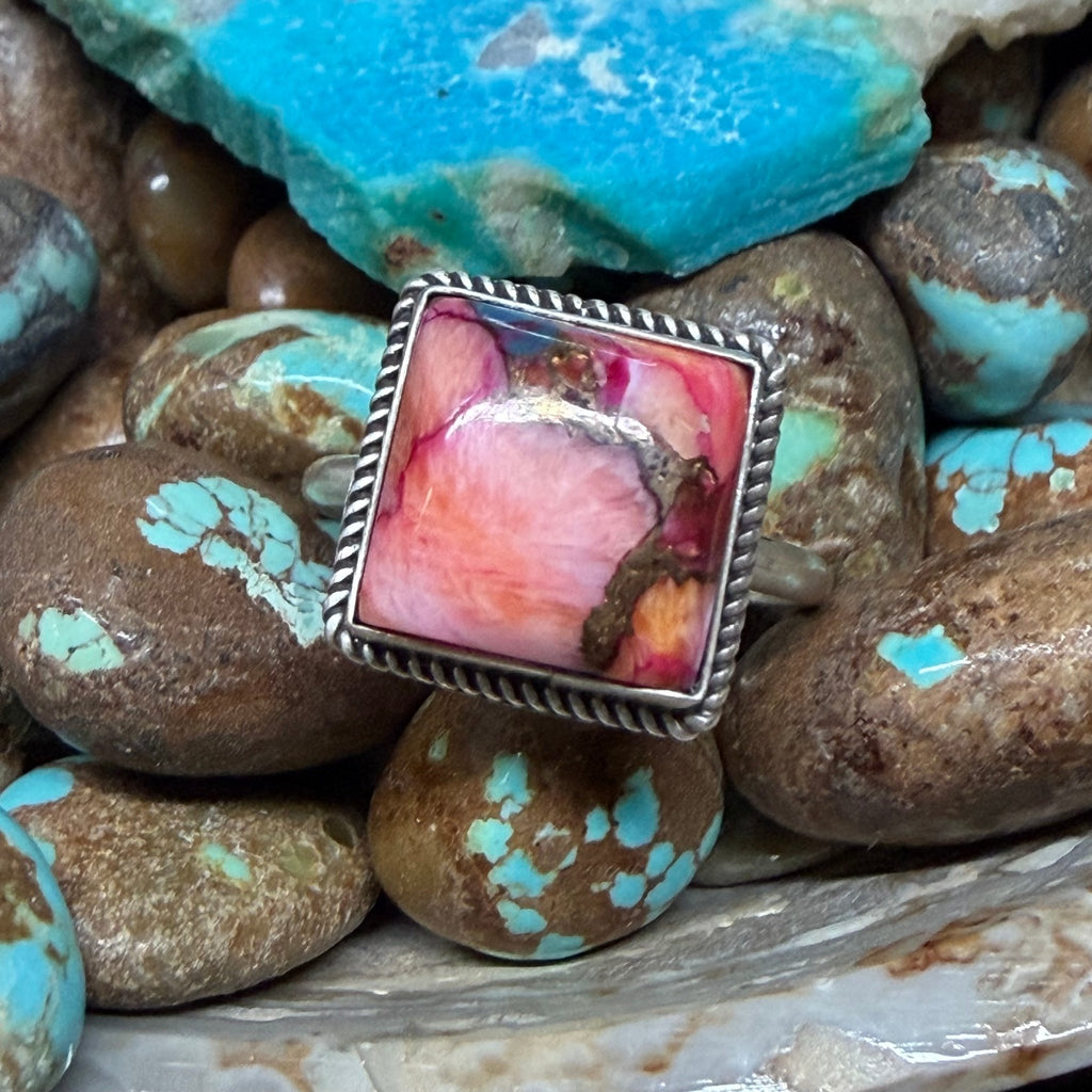 Dainty Pink Dahlia Square Sterling Silver Ring - Country Lace Boutique