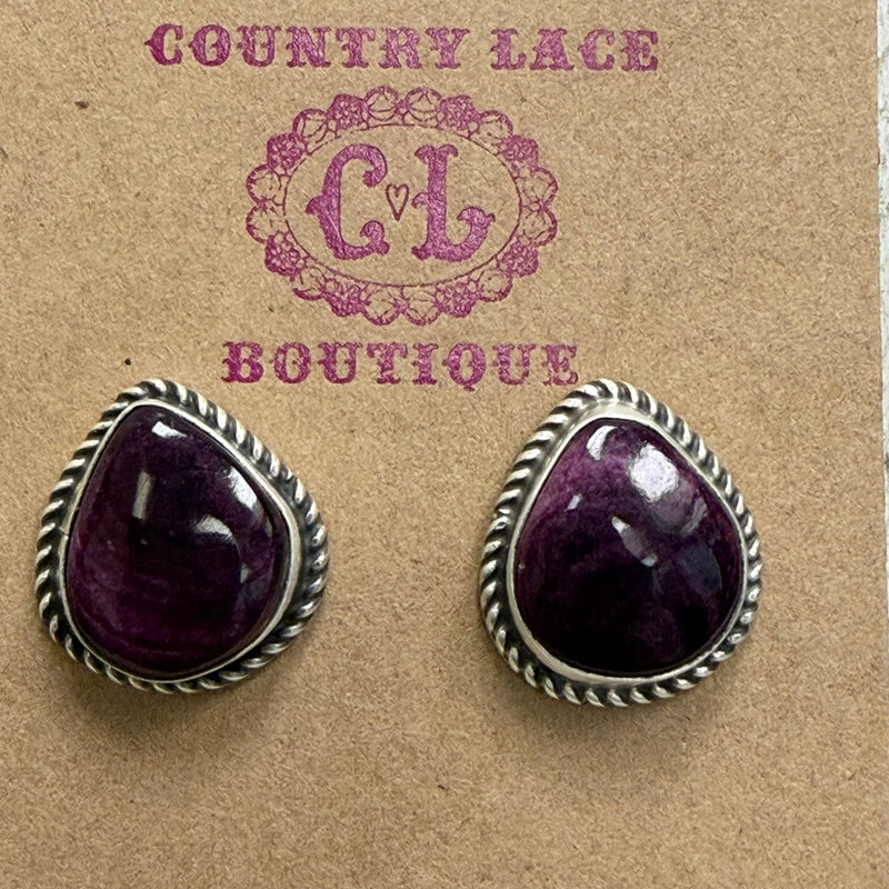 Dainty Purple Spiny Post Sterling Silver Earring - Country Lace Boutique