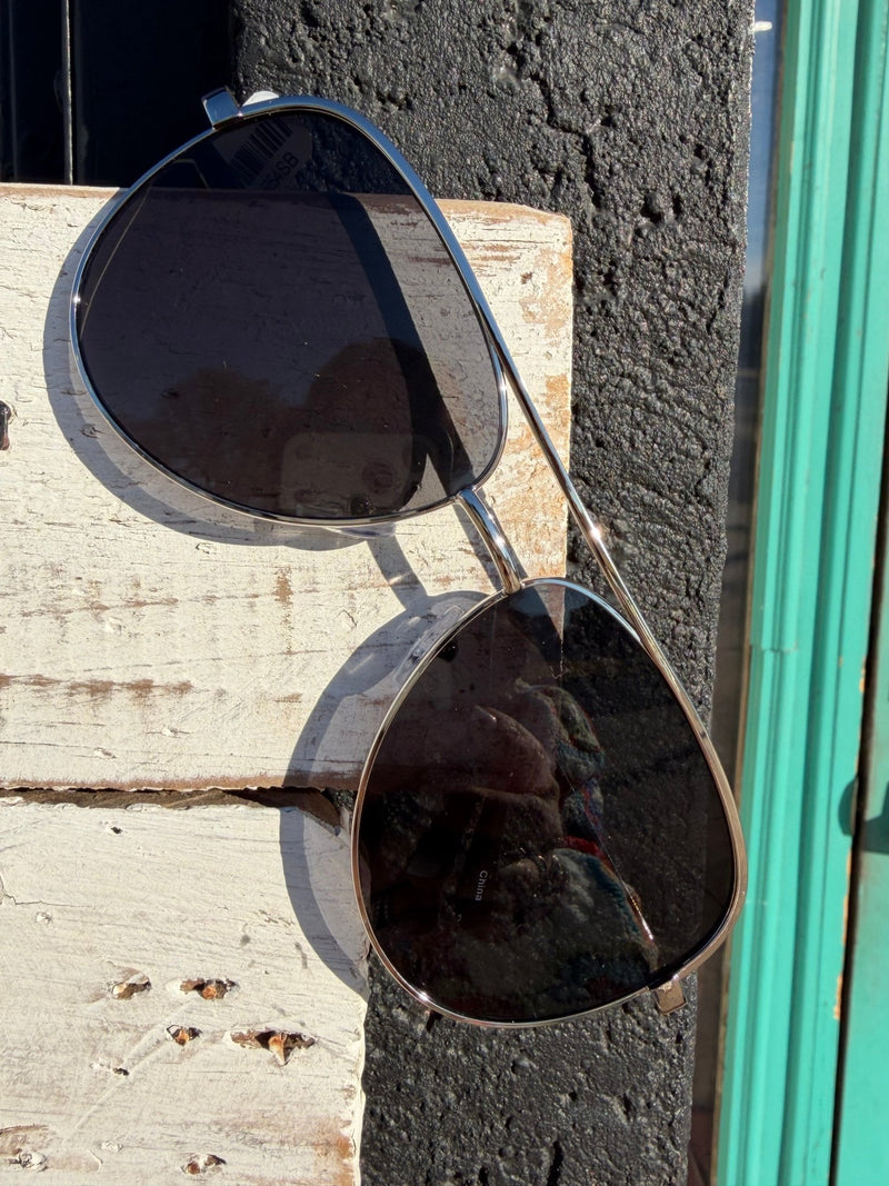 Dainty Silver Aviator with Black Lens Fame Affordable Sunglasses - Country Lace Boutique