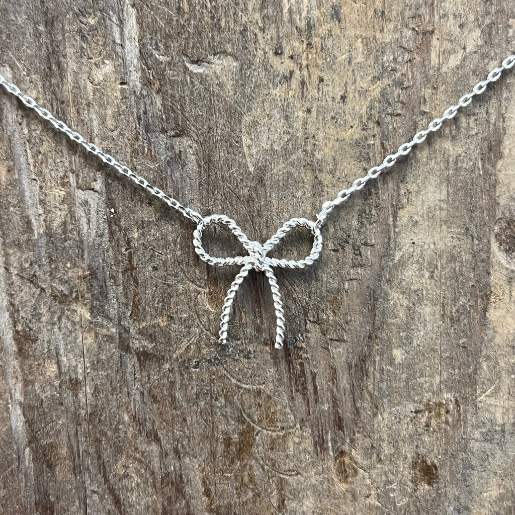 Dainty Silver Bow Fashion Necklace - Country Lace Boutique