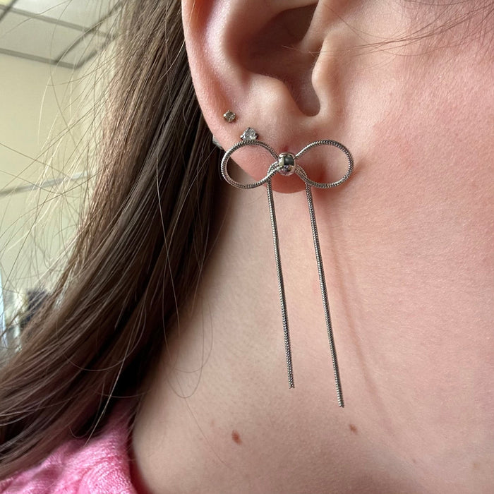 Dainty Silver Rope Bow Fashion Earrings - Country Lace Boutique