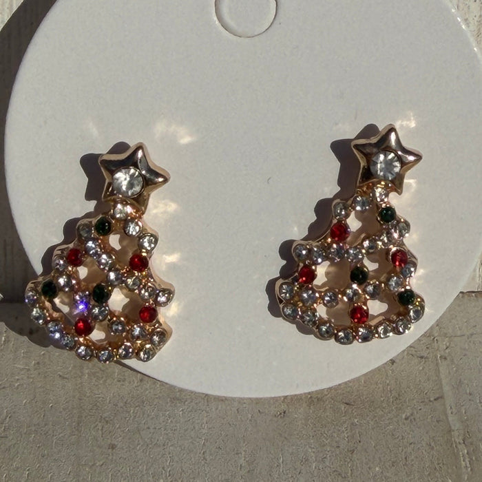Dainty Sparkly Christmas Tree Stud Fashion Earrings - Country Lace Boutique