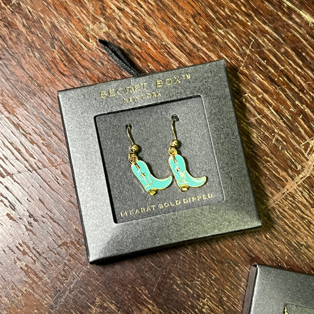 Dainty Turquoise Boot French Hook Fashion Earrings - Country Lace Boutique