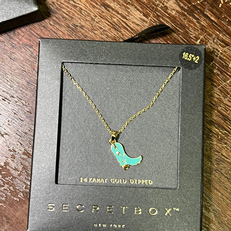 Dainty Turquoise Boot Gold Fashion Necklace - Country Lace Boutique