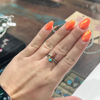 Dainty Turquoise & Red Coral SS flower Sterling Silver Ring size 7 - Country Lace Boutique