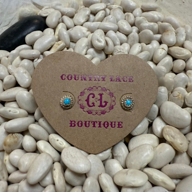 Dainty Turquoise with Detail Stud Post Sterling Silver Earring - Country Lace Boutique
