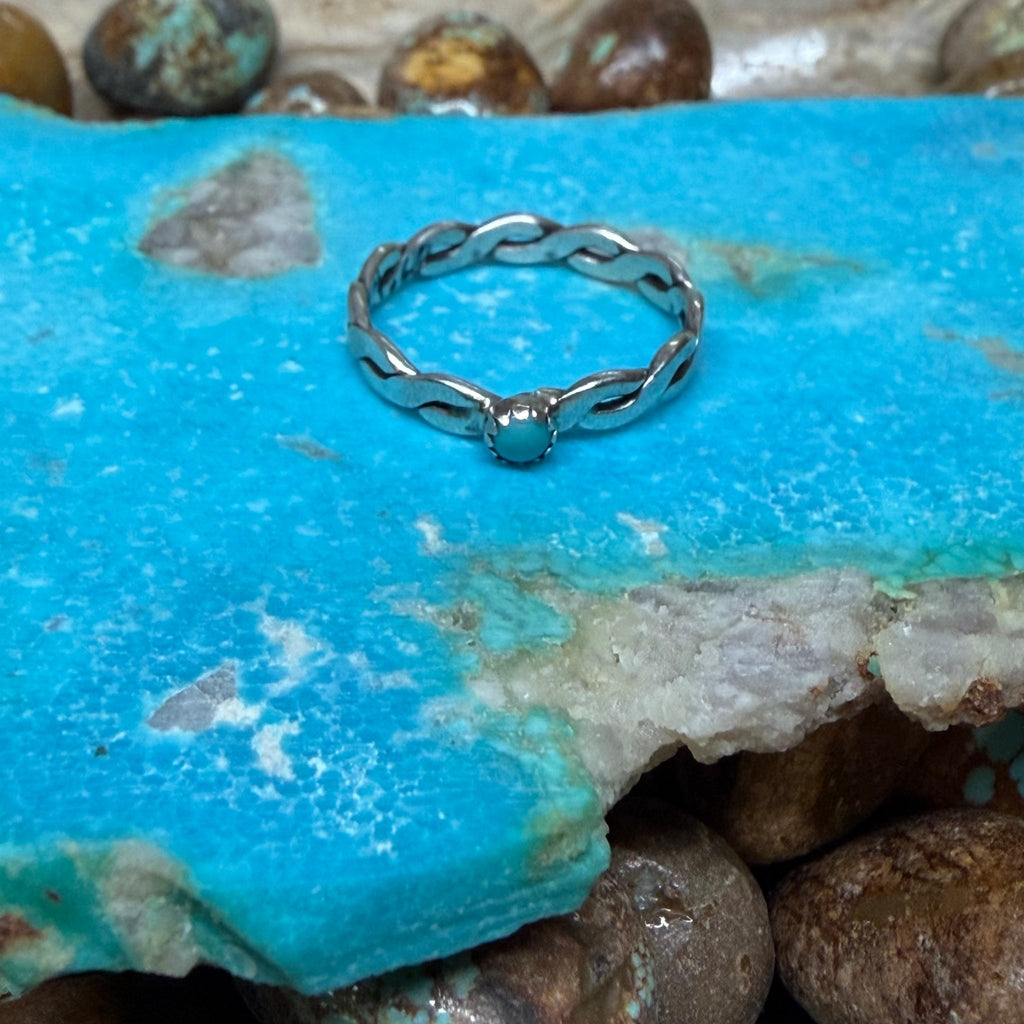 Dainty Turquoise with Twisted Band Sterling Silver Ring - Country Lace Boutique