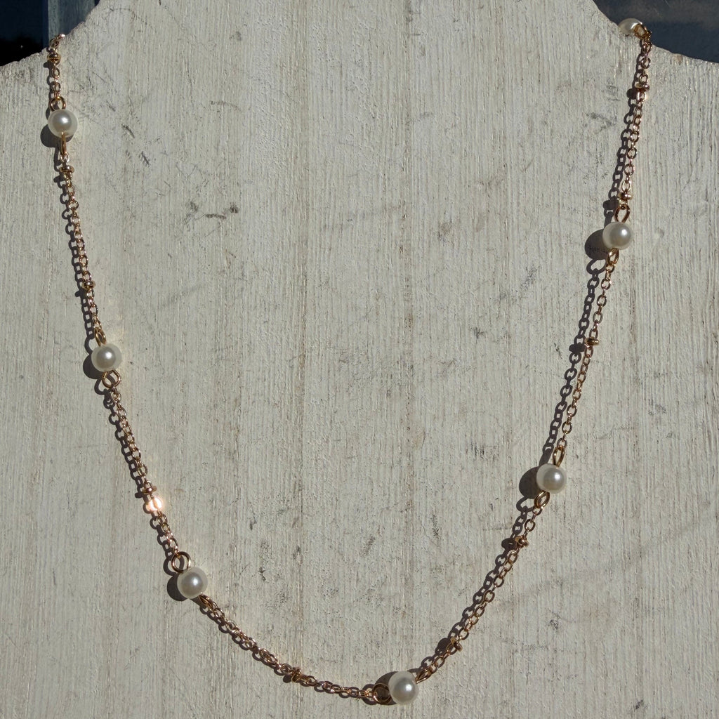 Dainty White Pearl with Gold Chain Fashion Necklace - Country Lace Boutique