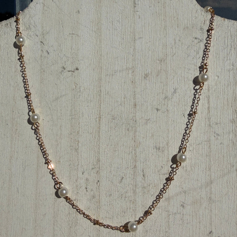 Dainty White Pearl with Gold Chain Fashion Necklace - Country Lace Boutique