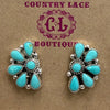 Dainty Zuni Kingman Turquoise Half Cluster Post Sterling Silver Earring - Country Lace Boutique
