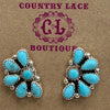 Dainty Zuni Kingman Turquoise Half Cluster Post Sterling Silver Earring - Country Lace Boutique
