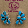 Dainty Zuni Kingman Turquoise Half Cluster Post Sterling Silver Earring - Country Lace Boutique