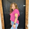 Dark Fuchsia Ribbed Flutter Sleeve Shirt - Country Lace Boutique