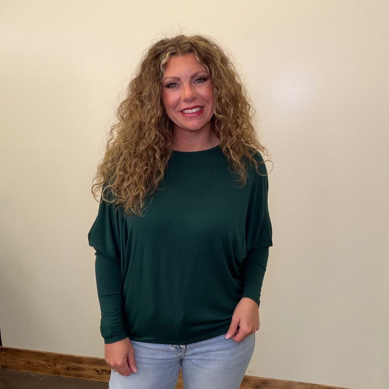 Dark Green Dolman 3/4 Sleeve Shirt - Country Lace Boutique