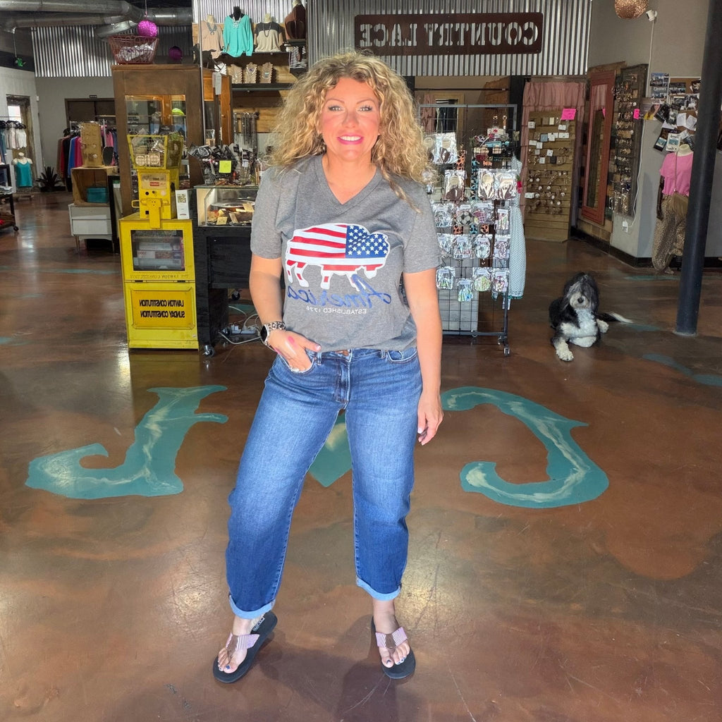 Dark High Rise Cropped Mild Barrel Risen Jeans with Cuffed Hem - Country Lace Boutique