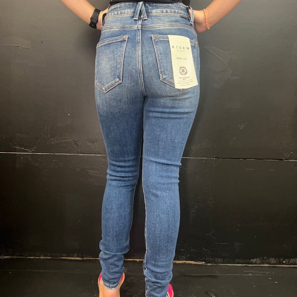 Dark High Rise Skinny Risen Jeans - Country Lace Boutique