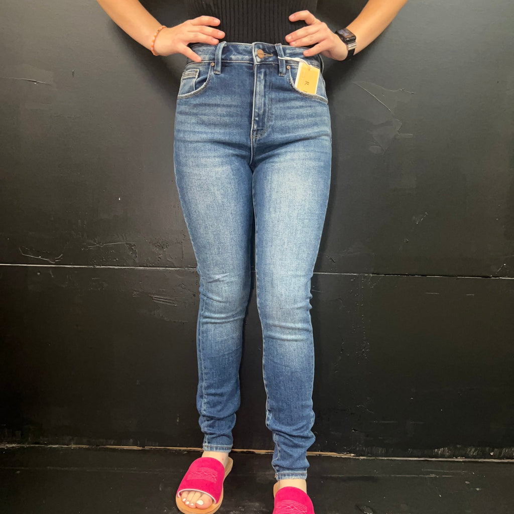 Dark High Rise Skinny Risen Jeans - Country Lace Boutique