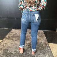 Dark Little Distressed Risen Straight Leg Jeans - Country Lace Boutique