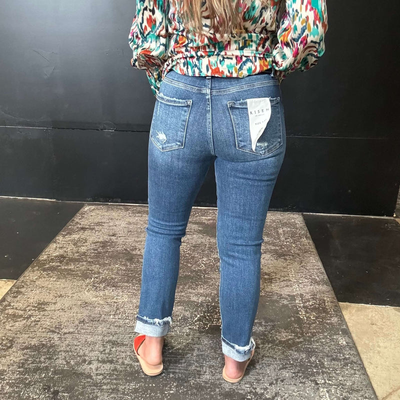 Dark Little Distressed Risen Straight Leg Jeans - Country Lace Boutique