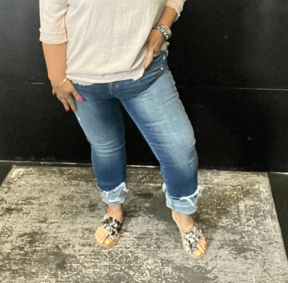 Dark Little Distressed Risen Straight Leg Jeans - Country Lace Boutique