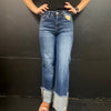 Dark Mid Rise Crop Wide - Wide Cuffed Risen Jeans - Country Lace Boutique