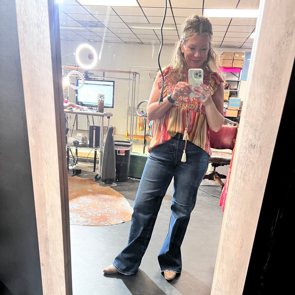 Dark No Hole Risen Trouser Leg Jeans - Country Lace Boutique