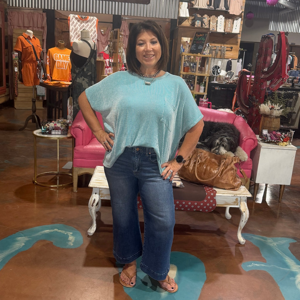 Dark Wash Crop 2 Button Risen Jeans - Country Lace Boutique