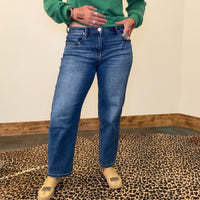 Dark Wash Mid Rise Ankle Boyfriend Turn Cuffed Risen Jeans - Country Lace Boutique