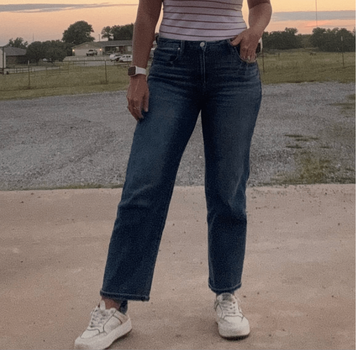 Dark Wash Mid Rise Ankle Boyfriend Turn Cuffed Risen Jeans - Country Lace Boutique
