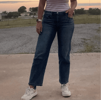 Dark Wash Mid Rise Ankle Boyfriend Turn Cuffed Risen Jeans - Country Lace Boutique