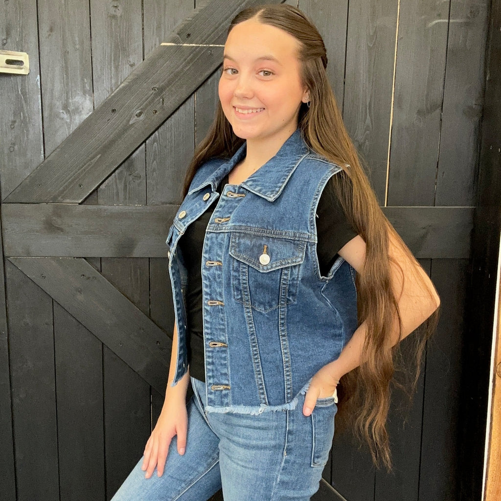 Denim Button Down Vest - Country Lace Boutique