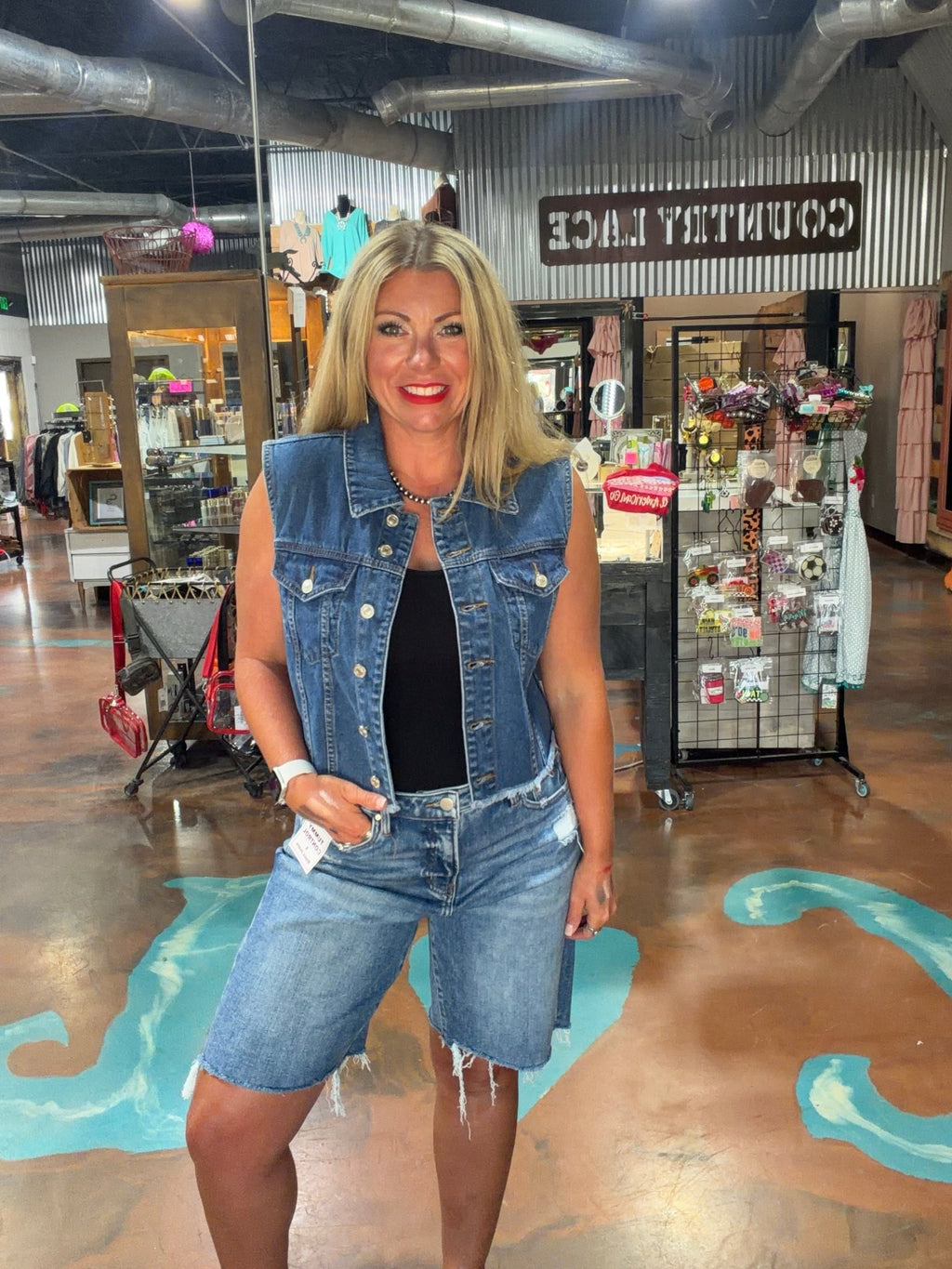 Denim Button Down Vest - Country Lace Boutique